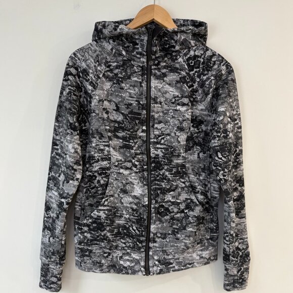Lululemon Scuba Hoodie Light Cotton Fleece Masked Lace Starlight Black Size 8 - Picture 2 of 12